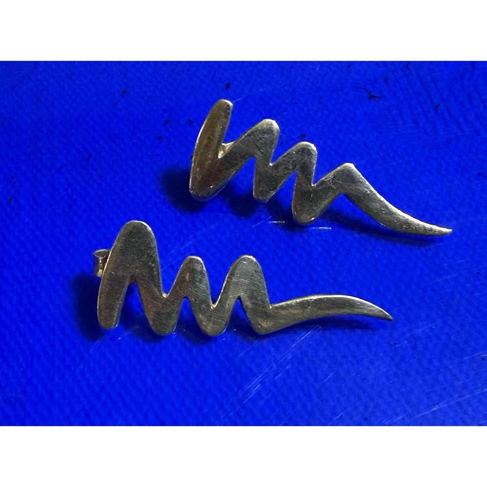 Vintage Zig Zag Earrings Sterling Silver Pierced 925